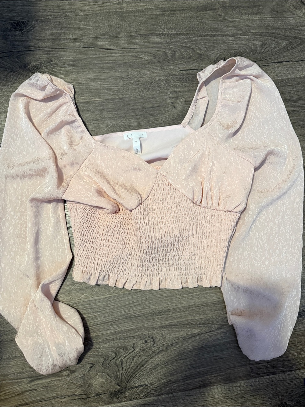 Leith' Blush Smocked Puff-Sleeve Crop Top